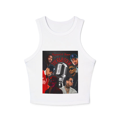 R&B Mic Check Rib Racer Tank Top — Vintage Tour Collage Graphic